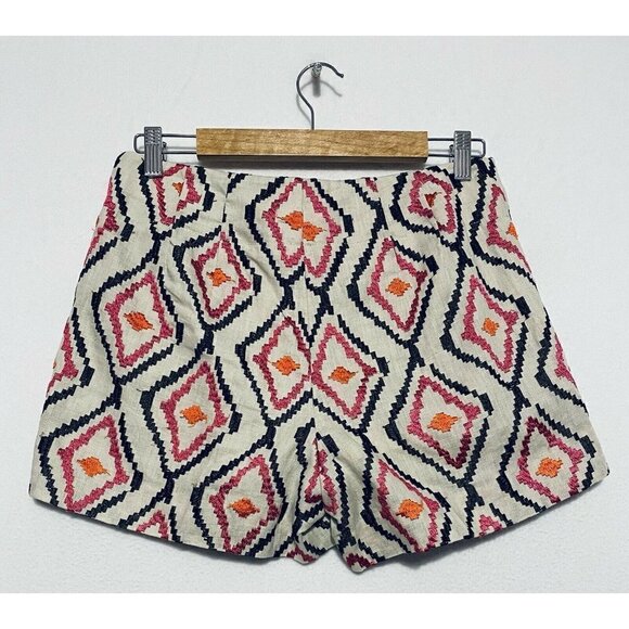 LOFT Womens Size 4 The Riviera Short Ikat Embroidered Linen Shorts Boho Festival - Picture 3 of 10